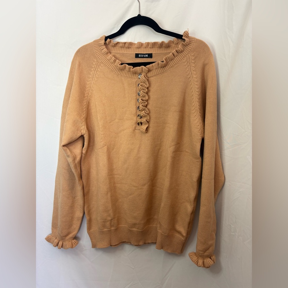 Beige Ruffle Detail Sweater